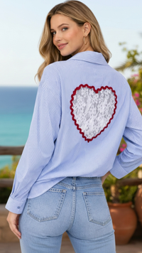 Chemise Rayée Bleu et Blanc Dos Coeur Dentelle HEART