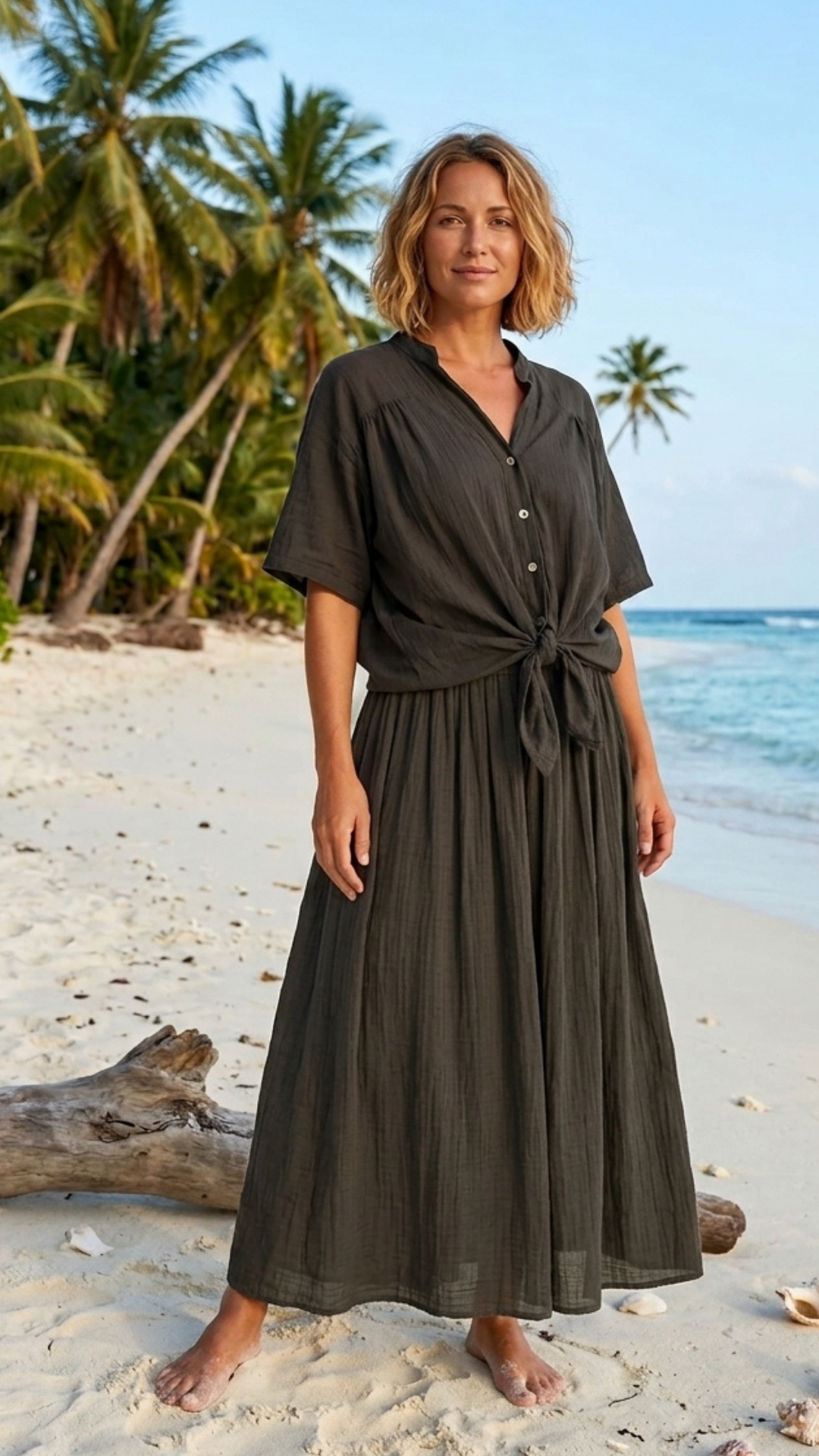 Ensemble Chemise et Jupe Longue Voile de Coton Chocolat