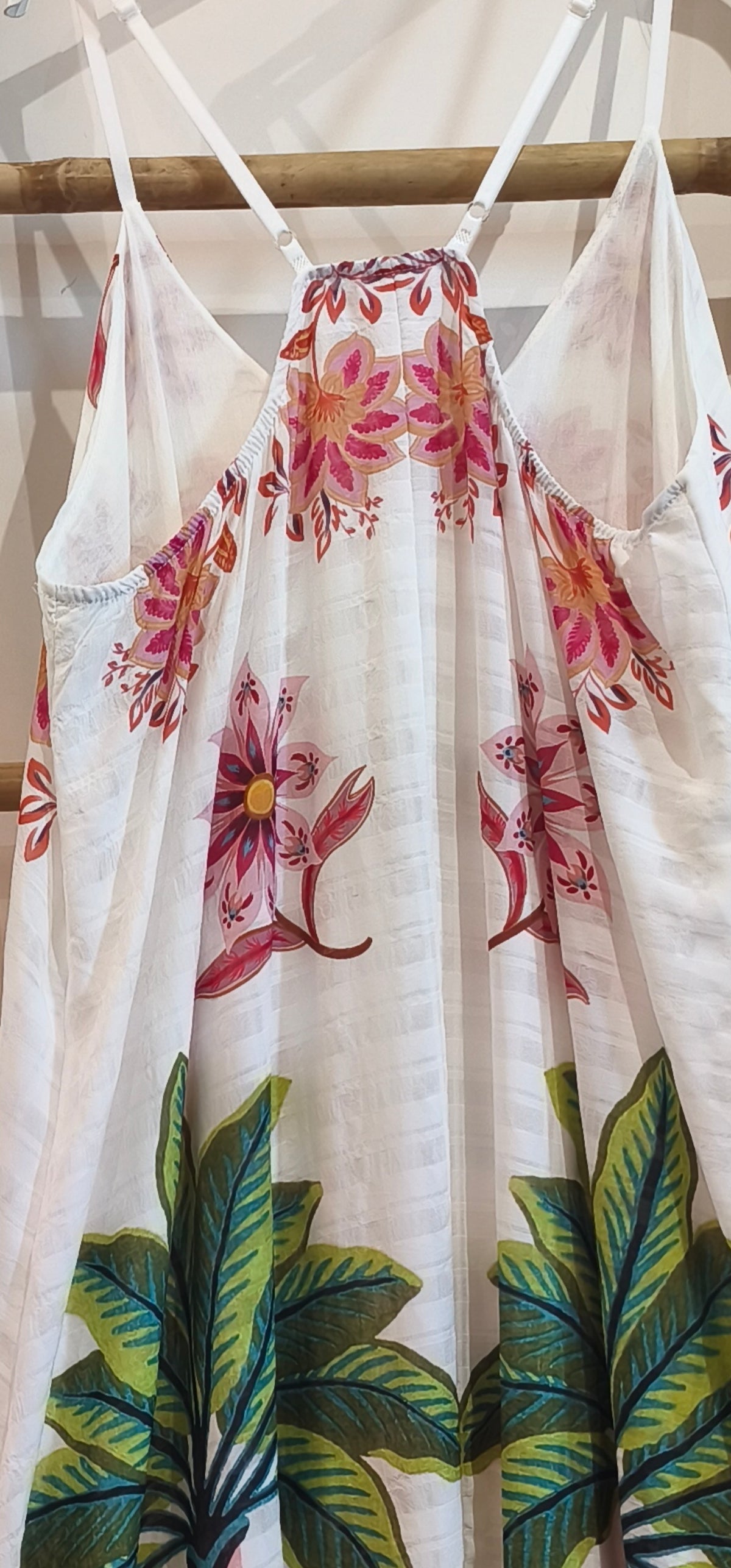 Robe Longue blanche à Bretelles Imprimé Perroquets JENNY