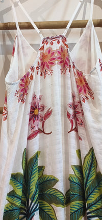Robe Longue blanche à Bretelles Imprimé Perroquets JENNY