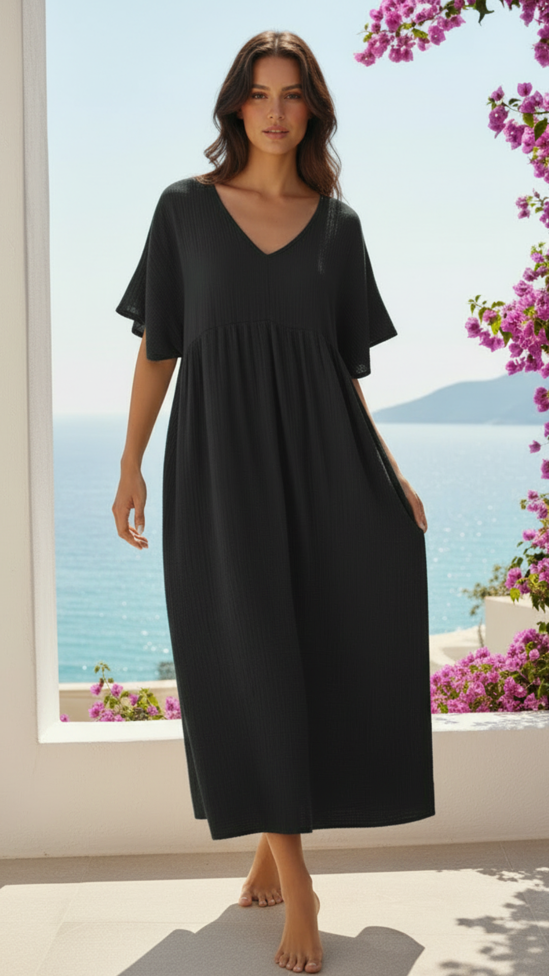 Robe Oversize Gaze de Coton Noire NINA