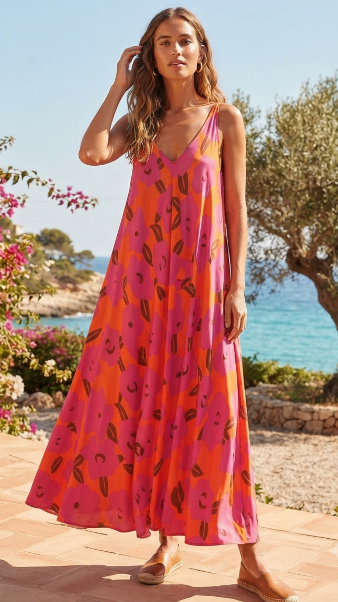 Robe Evasée à Fleurs Orange et Fushia GIGI