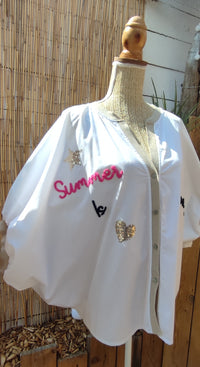 Chemise Blanche Oversize à Inscription Manches ornées de Doré SUMMER