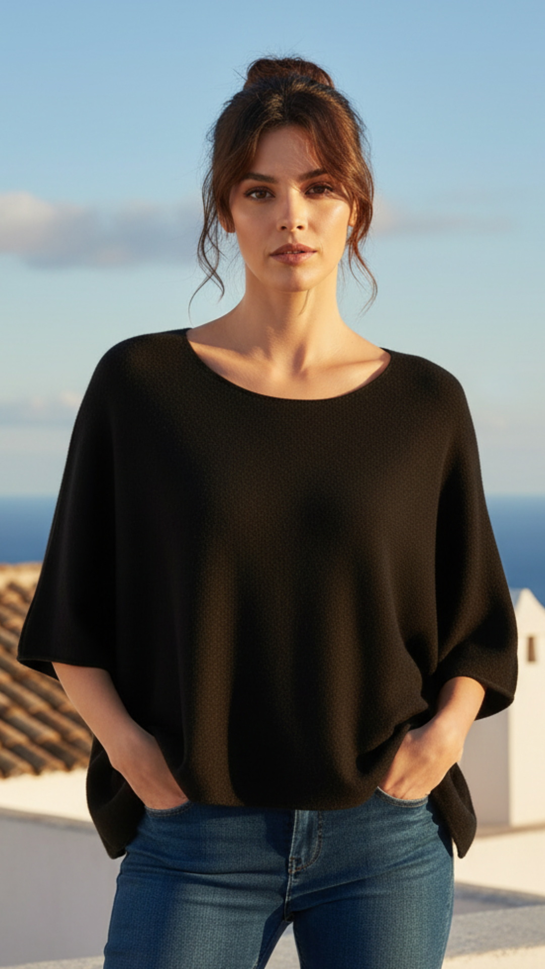 Pull Manche 3/4 Noir NELLA