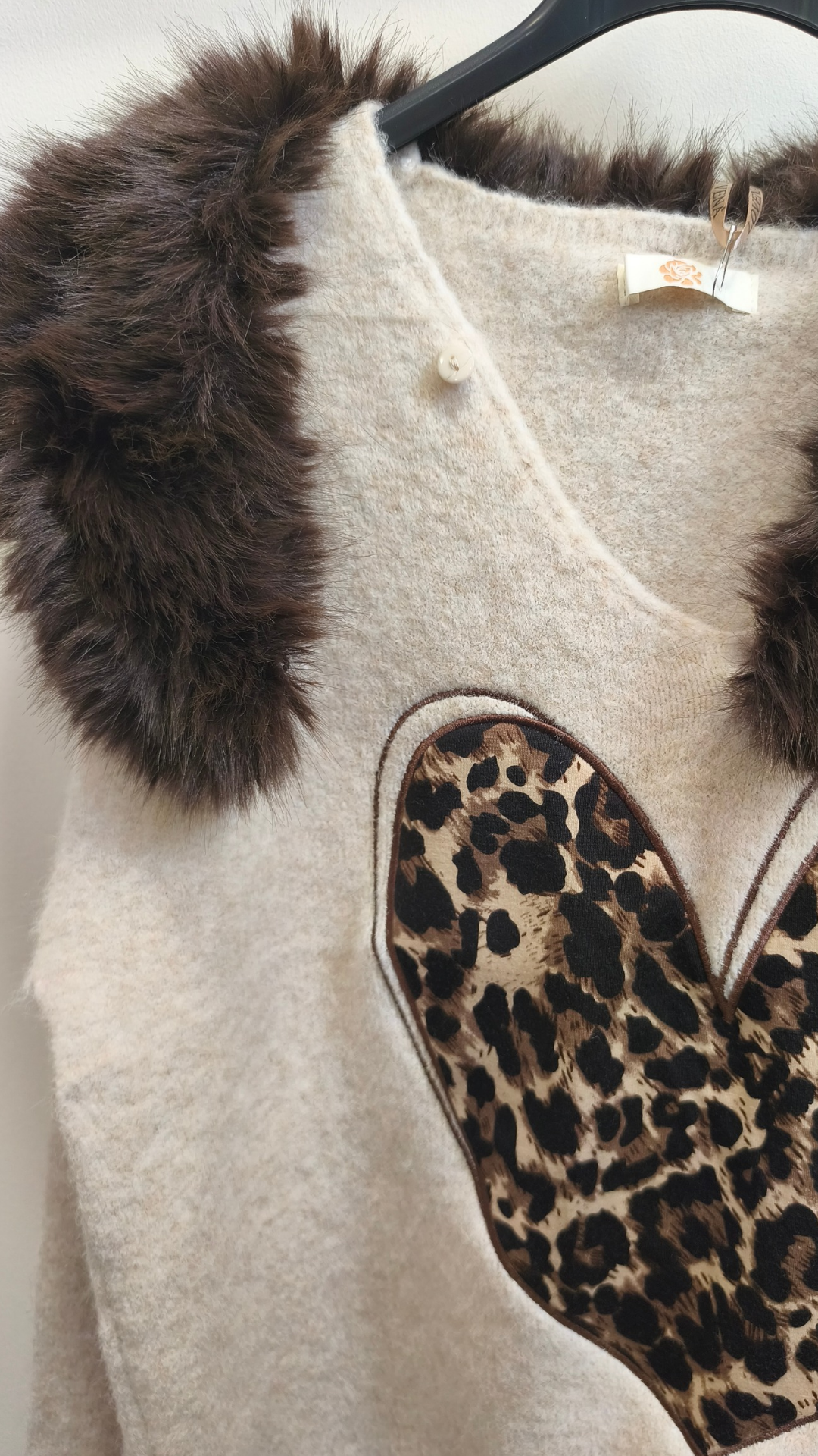 Pull Beige Col Fourrure Marron HEART