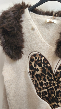 Pull Beige Col Fourrure Marron HEART