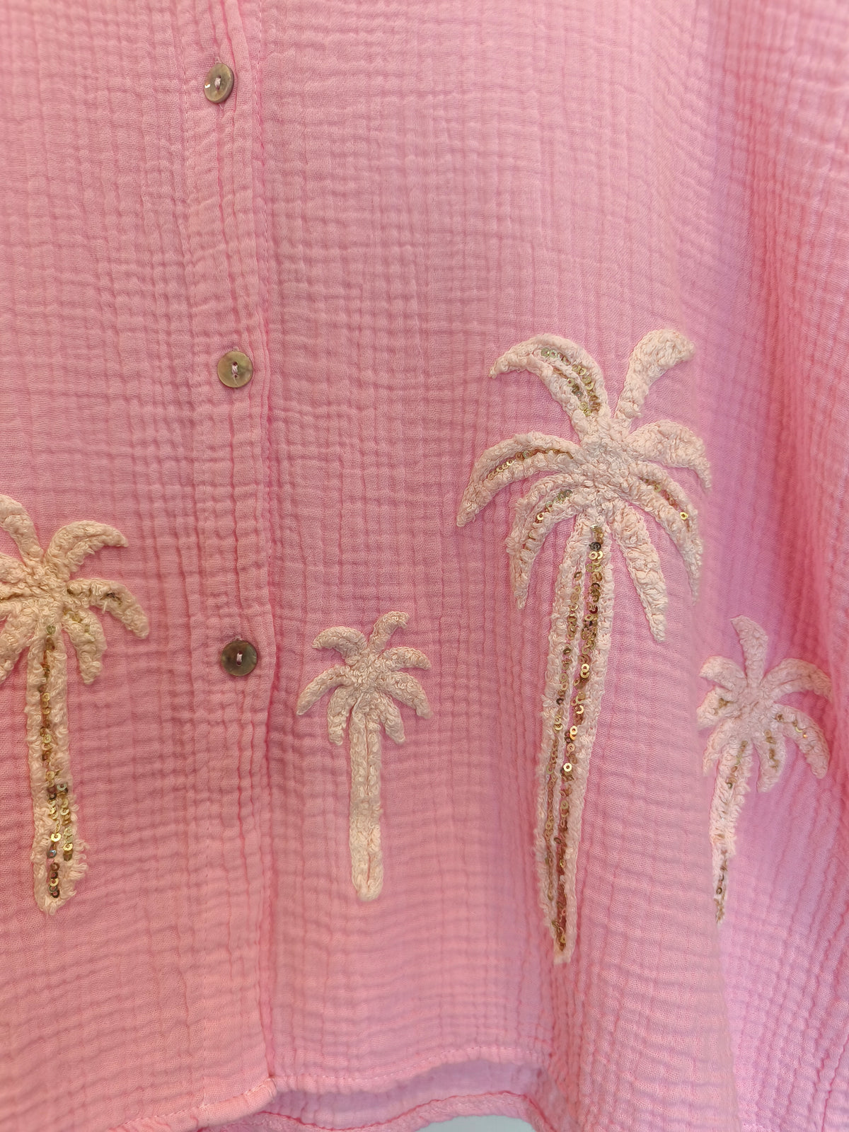 Chemise Gaze de Coton Rose Palmier Brodés THEA