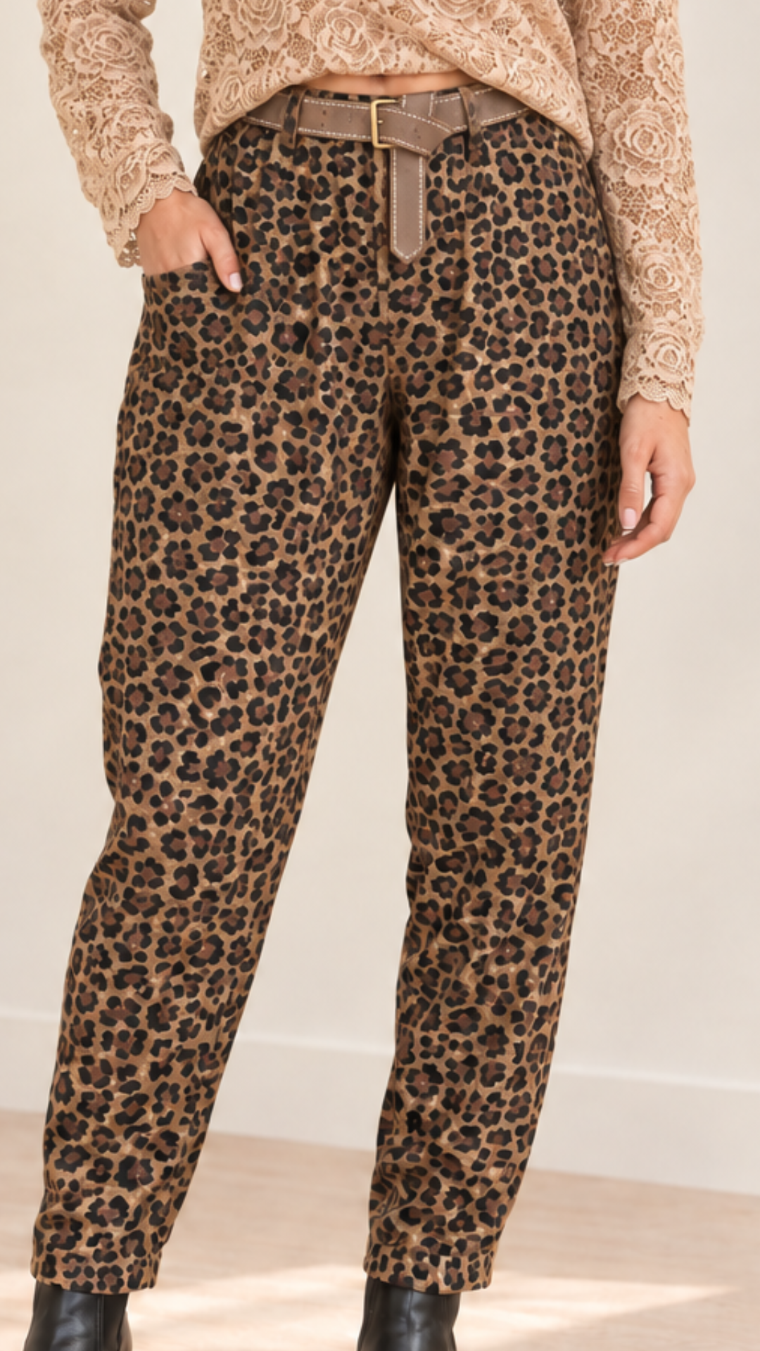 Pantalon Imprimé Léopard Camel ALES