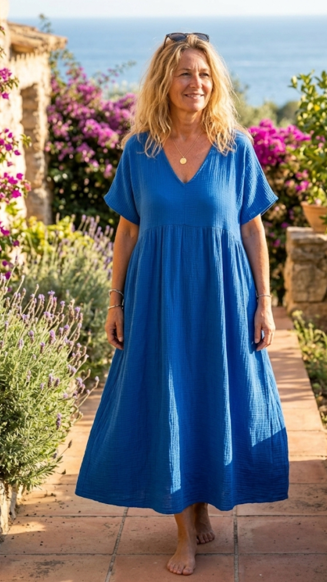 Robe Oversize Gaze de Coton Bleu Roi NINA
