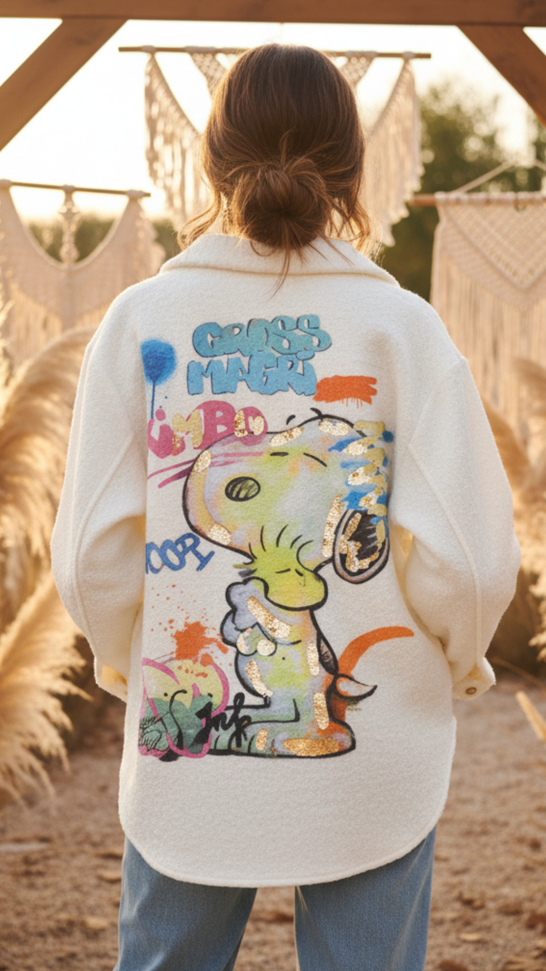 Veste Surchemise en Bouclette Ecru Motif SNOOPY
