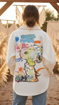 Veste Surchemise en Bouclette Ecru Motif SNOOPY