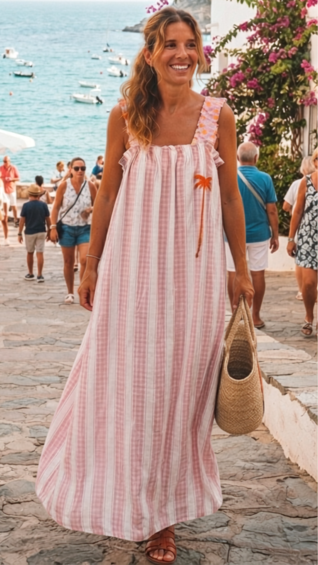 Robe Longue Rose à Bretelles Léopard Fluo ANOUK
