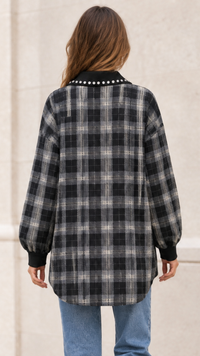 Chemise à Carreaux Bi-Matière Noir et Strass MODA
