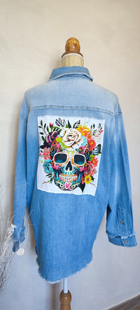 Chemise en Jean Bleu Délavé à Motif "Tête de Mort" SIAM