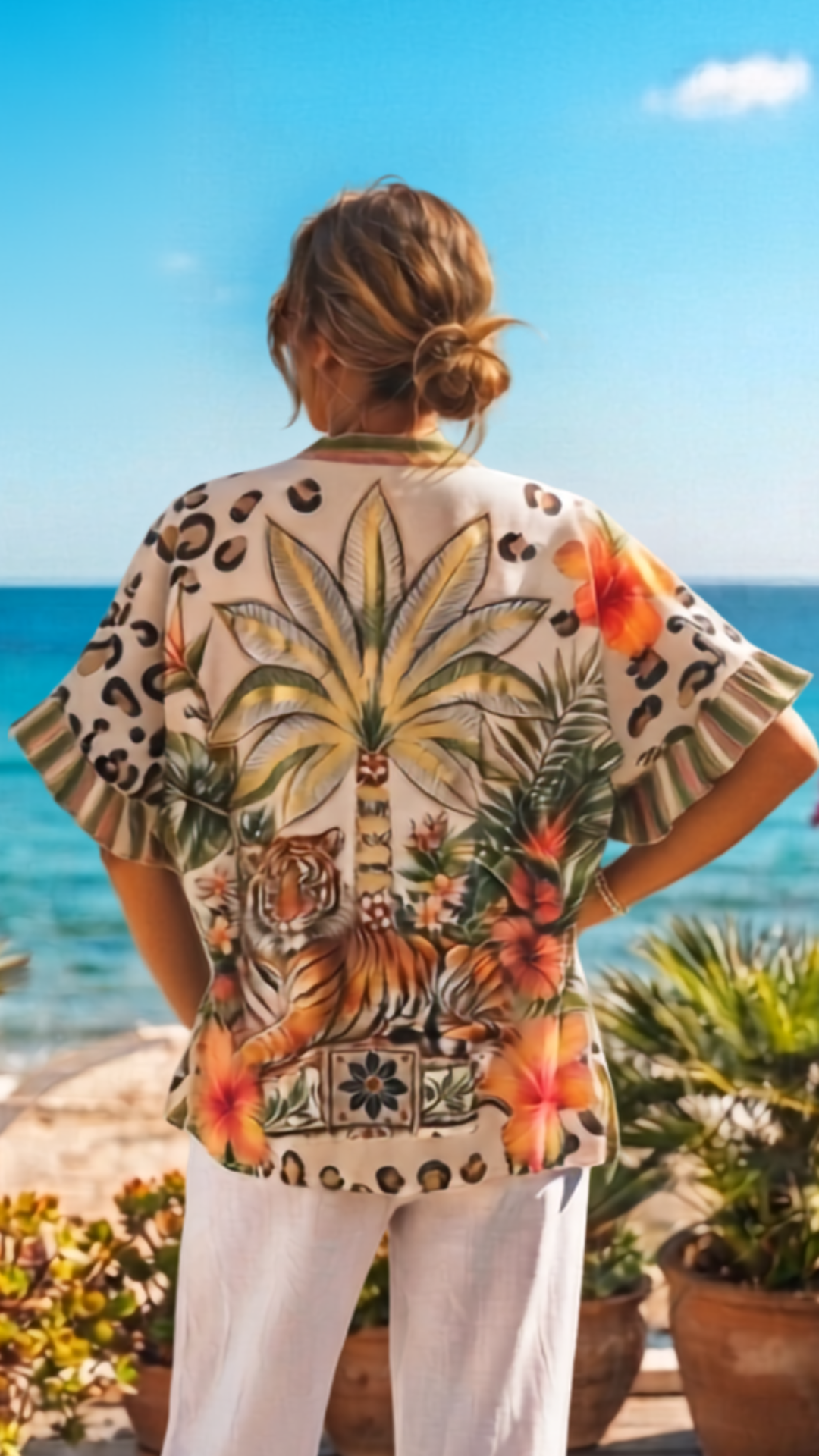 Chemise Rayée Multicolore Motif Palmier LEONORE