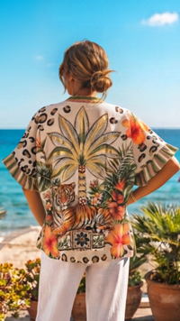 Chemise Rayée Multicolore Motif Palmier LEONORE