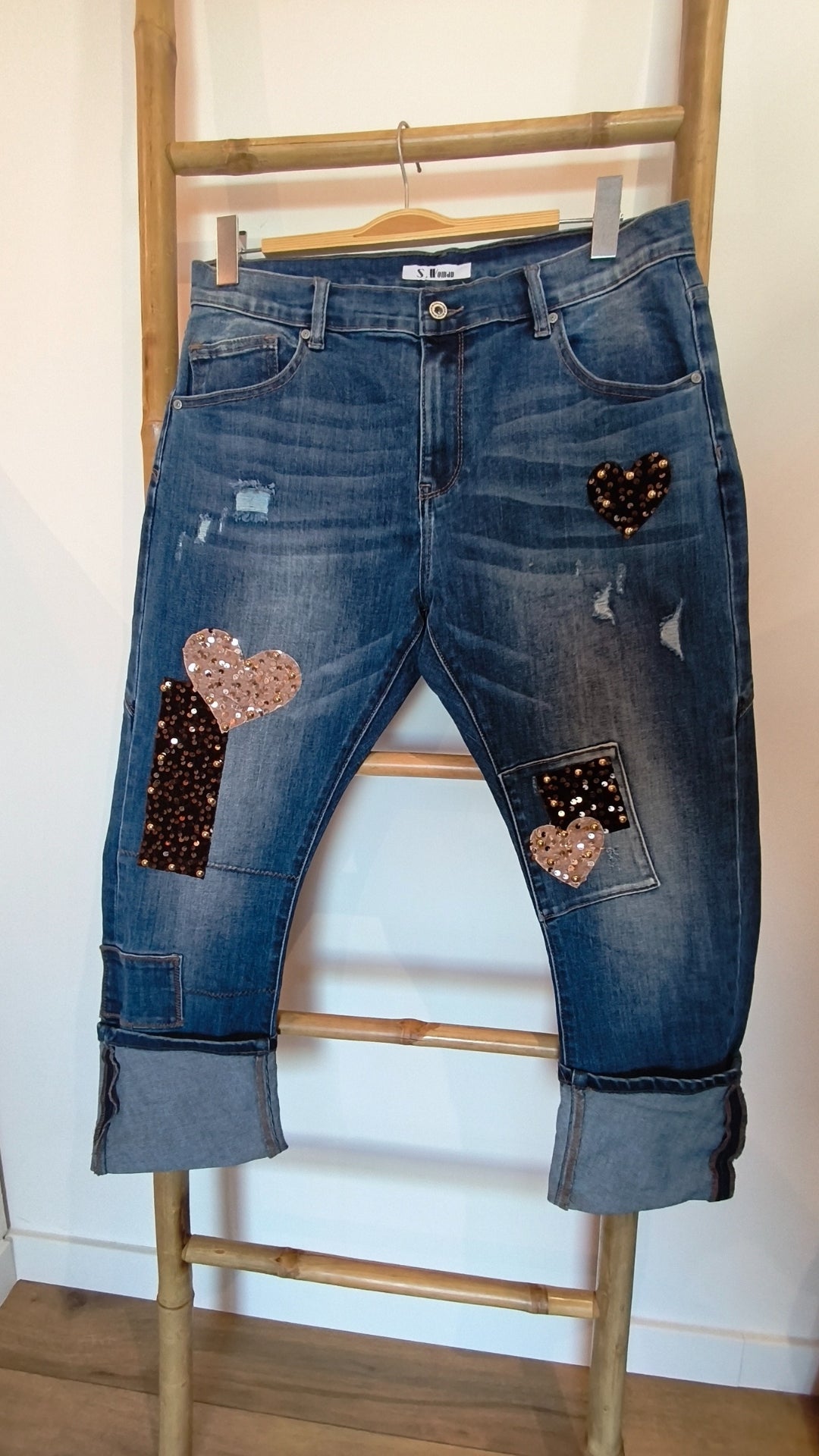 Jean Bleu à Empiècements Sequins KENY