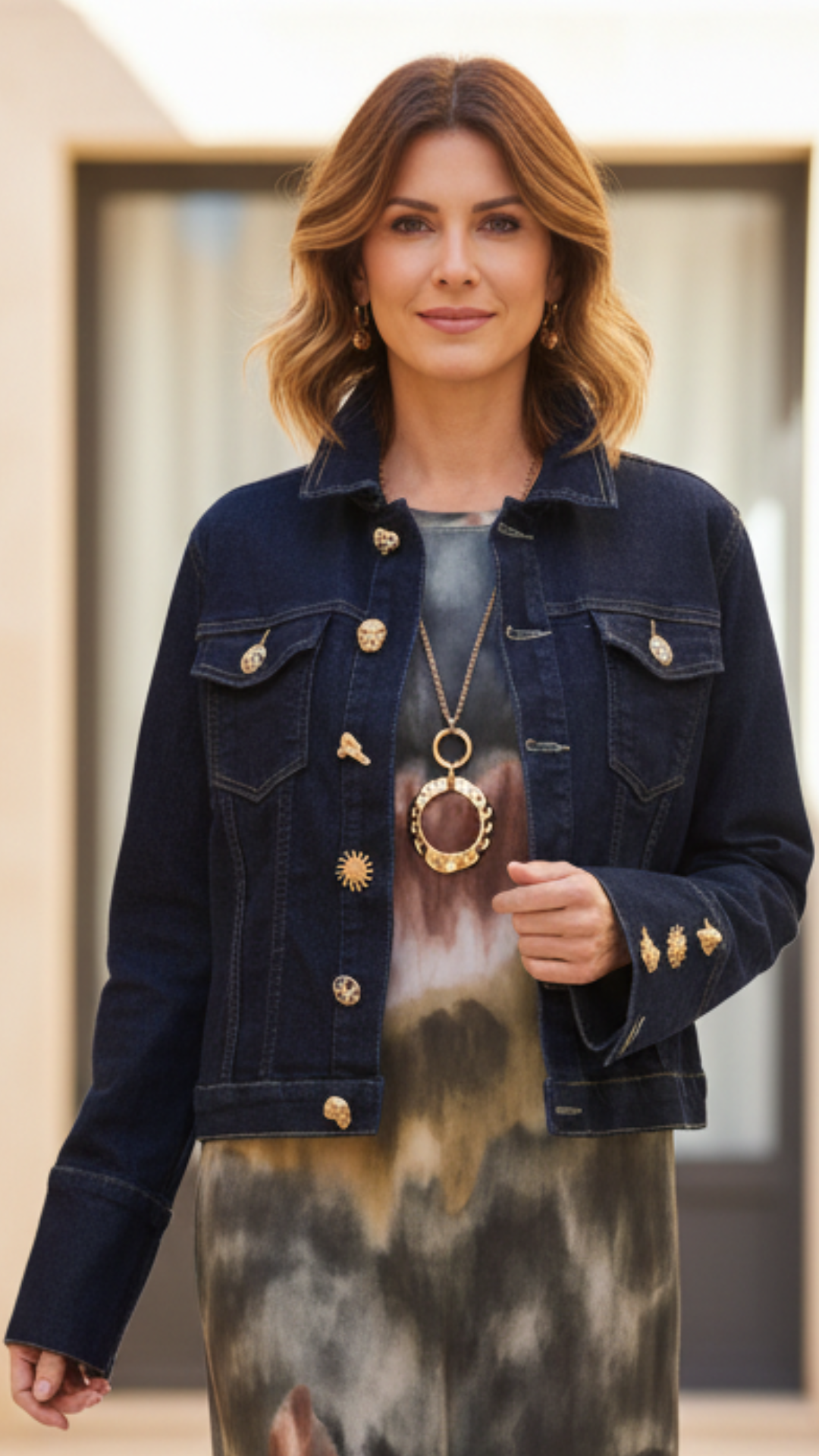 Veste en Jean Bleu Brut à Boutons Fantaisie Dorés AMBRE