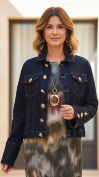 Veste en Jean Bleu Brut à Boutons Fantaisie Dorés AMBRE