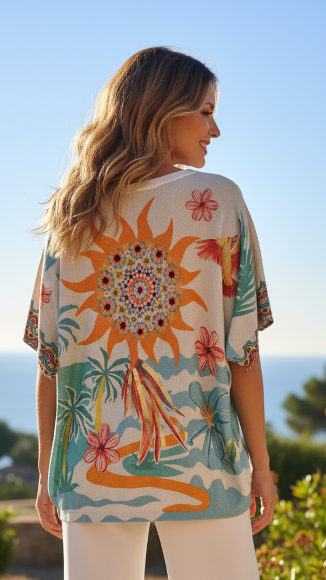 Top Lurex Oversize à Motif "PERROQUET"