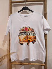 Tee-Shirt Blanc à Motif VAN VINTAGE