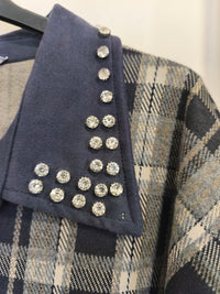 Chemise à Carreaux Bi-Matière Marine et Strass MODA