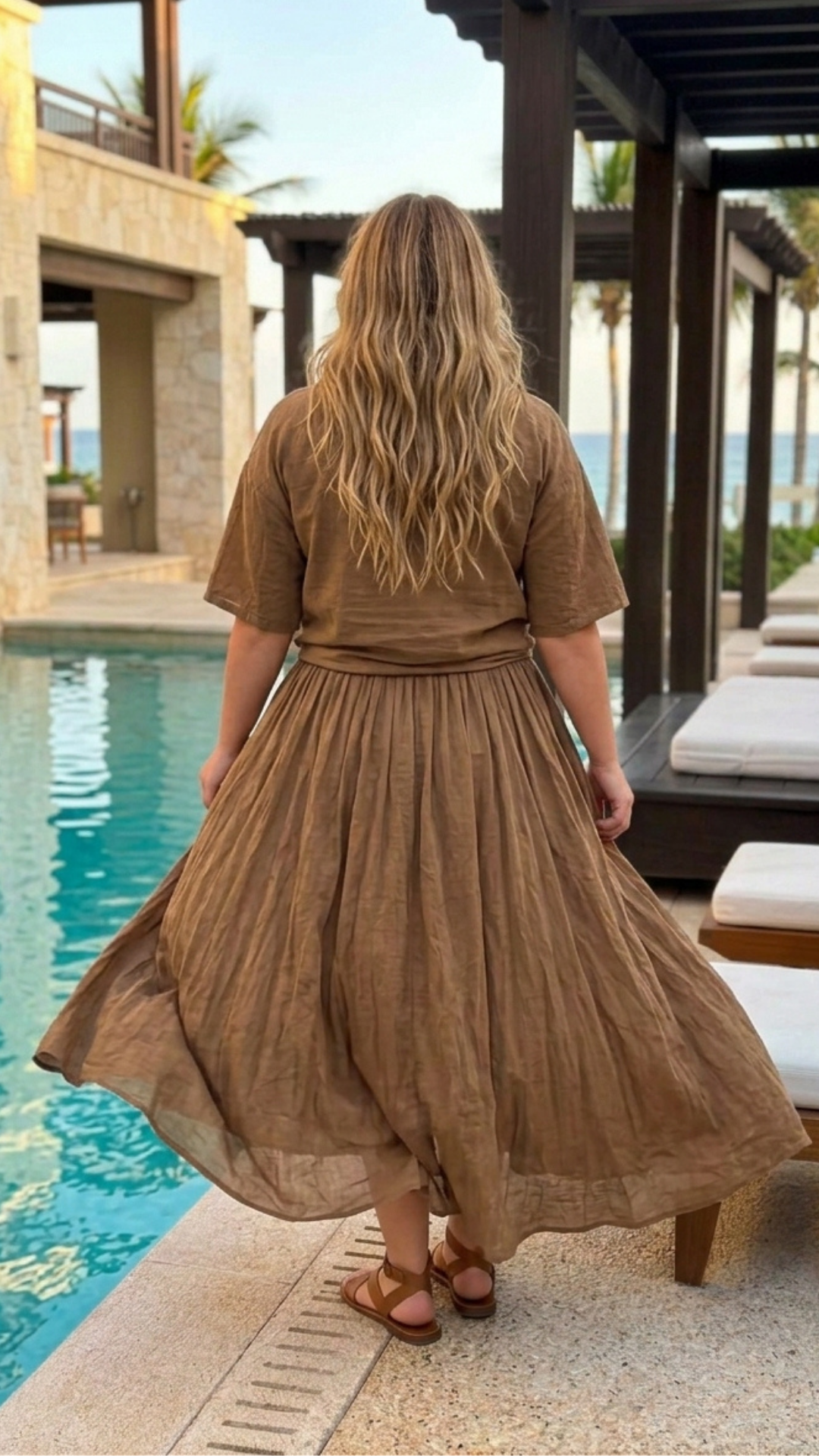 Ensemble Chemise et Jupe Longue Voile de Coton Camel
