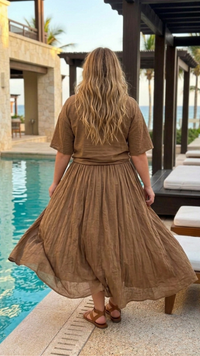 Ensemble Chemise et Jupe Longue Voile de Coton Camel