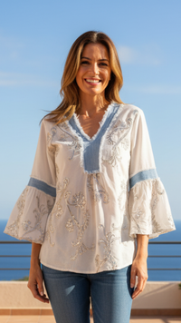 Blouse Blanche à sequins Argentés LISBETH