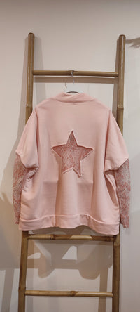 Sweat Oversize Rose Poudré  "Etoile  Dentelle"