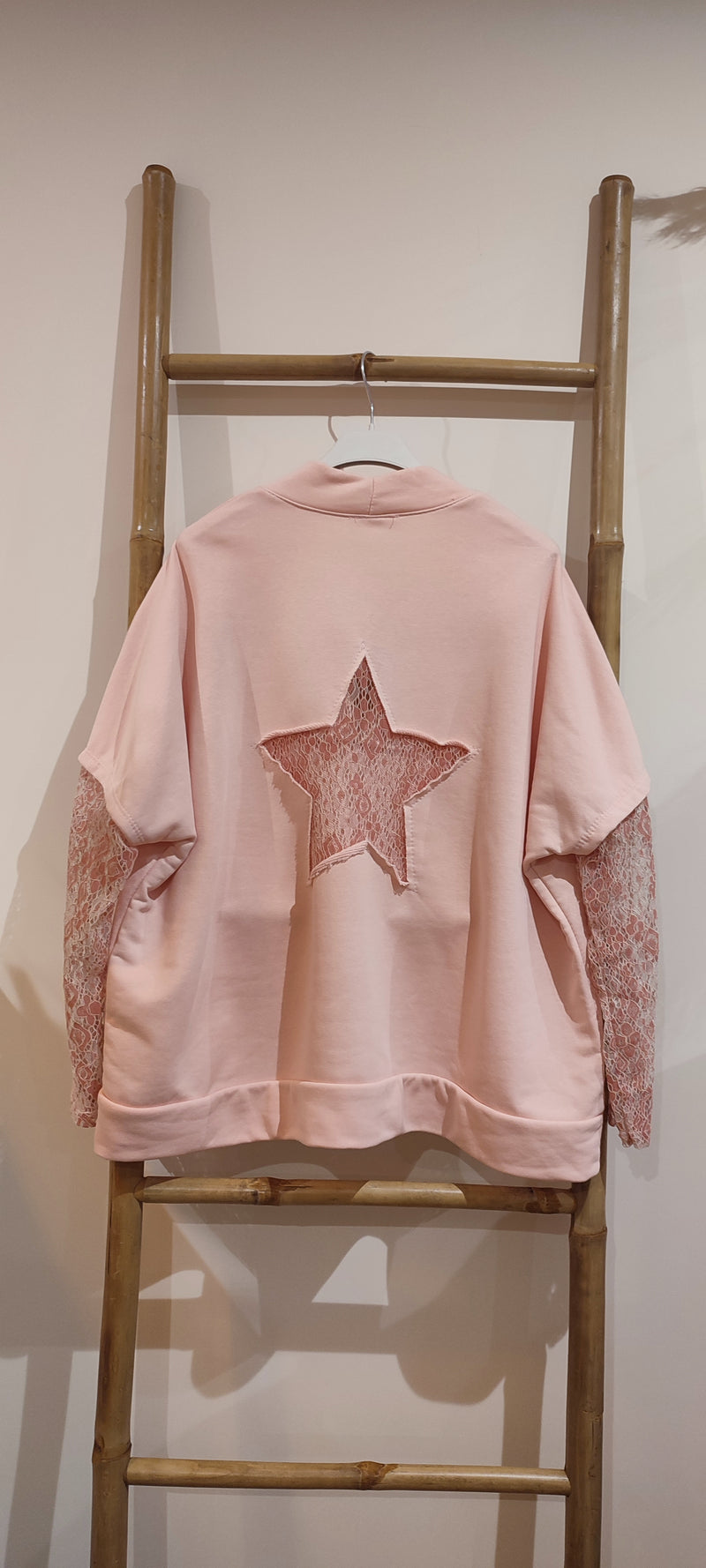 Sweat Oversize Rose Poudré  "Etoile  Dentelle"