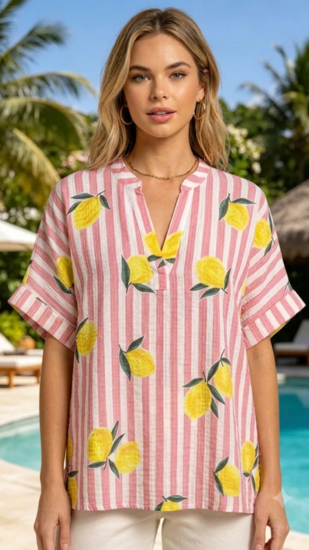 Blouse Rayé Rose et Blanc Imprimé Citron FRIDA