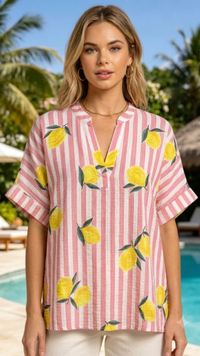 Blouse Rayé Rose et Blanc Imprimé Citron FRIDA