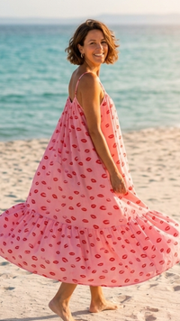 Robe Rose à Motif Bouche Rouge KISS