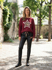 Pantalon Simili Cuir Noir à Cordon Léopard SANDRO
