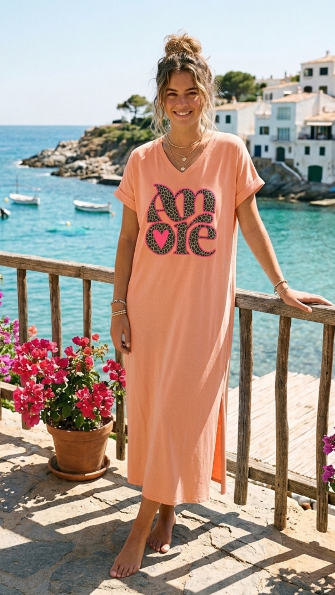 Robe Tee-Shirt Saumon AMORE
