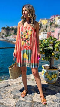 Robe Lurex Rouge Rayée à Motif Citrons "LIMON"