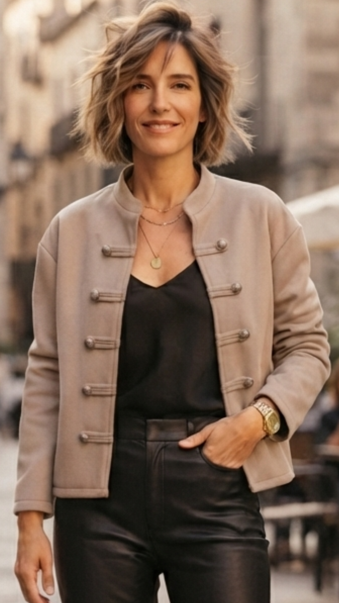 Veste en Suédine Beige Style Officier RACHEL
