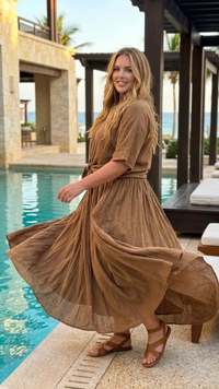 Ensemble Chemise et Jupe Longue Voile de Coton Camel