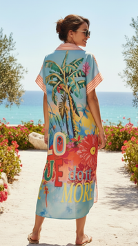 Robe Chemise Rayée Orange Fluo à Motif PALMIER