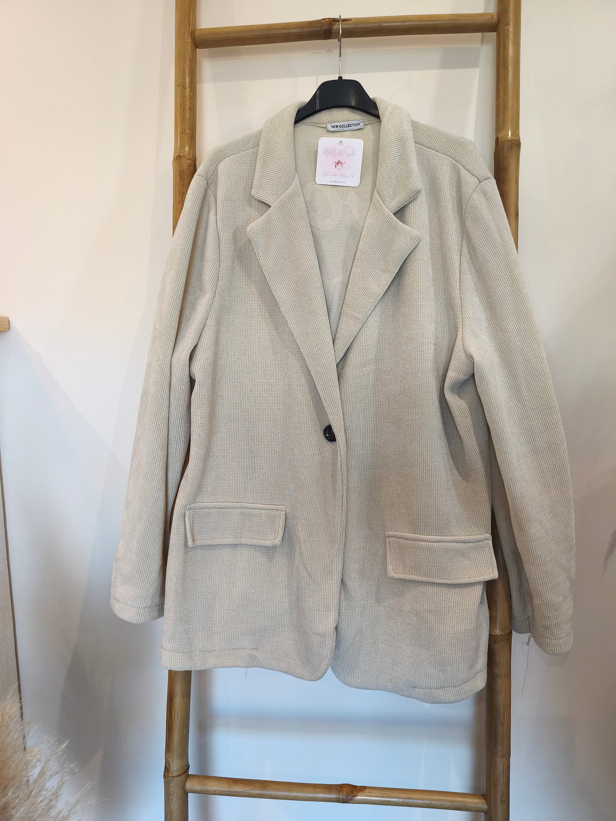 Veste Velours Ecru à Inscription Léopard "ROCK & LOVE"