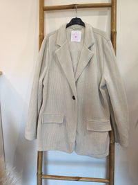 Veste Velours Ecru à Inscription Léopard "ROCK & LOVE"
