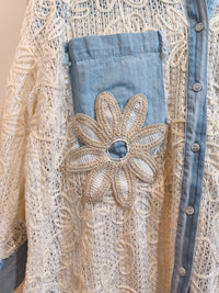 Chemise Crème Bi-matière Crochet et Jean ARMELLE