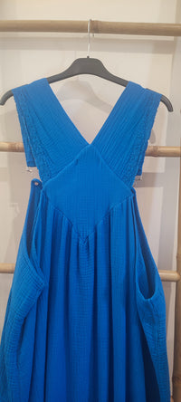 Robe Salopette Gaze de Coton Bleu Roi LEA
