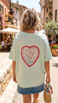 Tee-Shirt Oversize Vert D'eau "Coeur Dentelle"