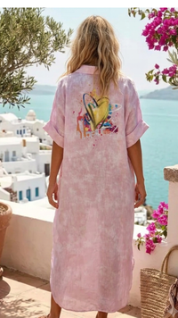 Robe Chemise Rose Imprimé Visage ANNA