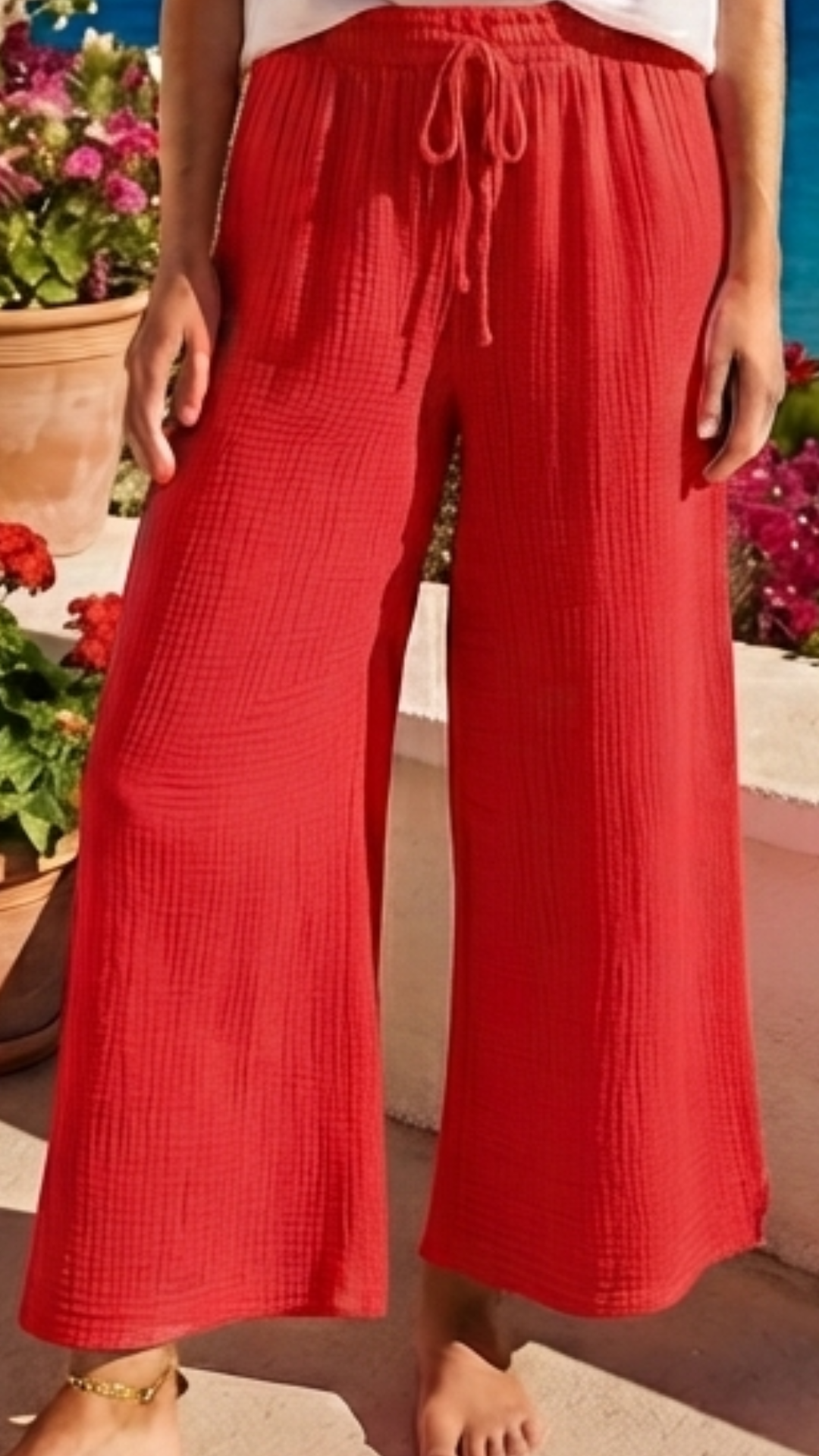 Pantalon Gaze de Coton  Rouge Uni UGO