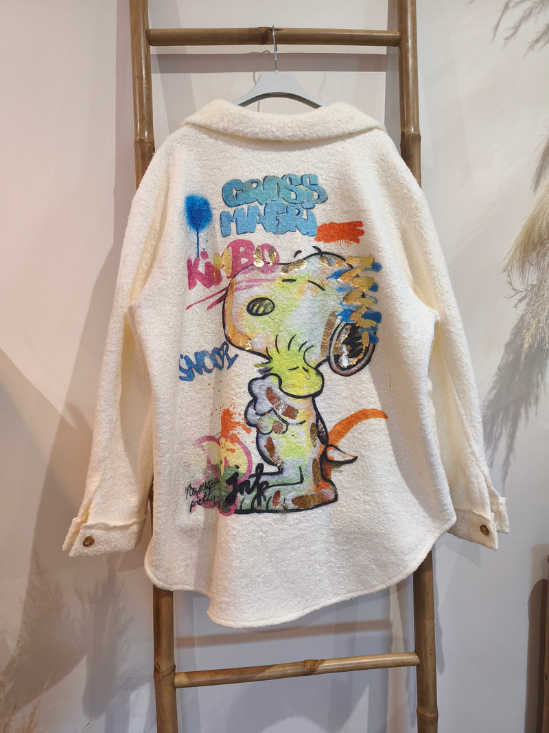 Veste Surchemise en Bouclette Ecru Motif SNOOPY