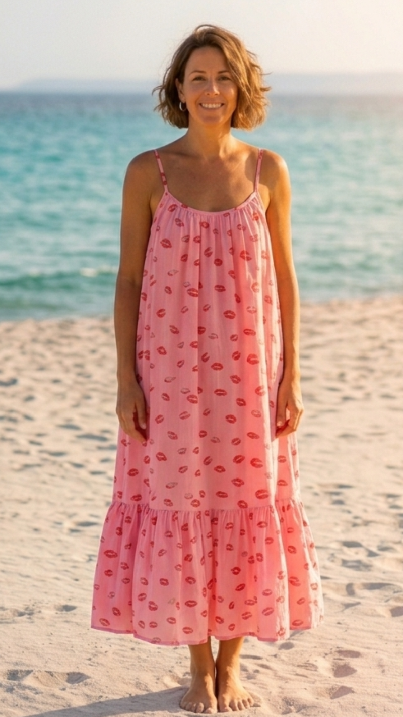 Robe Rose à Motif Bouche Rouge KISS