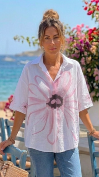 Chemise Blanche Oversize Imprimé Fleur Rose YONA